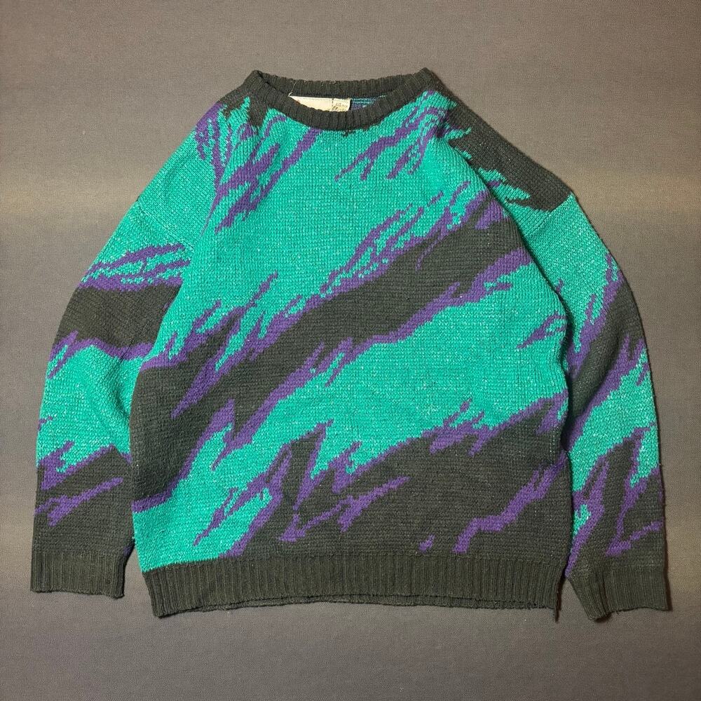 Vintage Marie Claire Abstract Pattern Acrylic Knit Sweater Sparkly Sz M